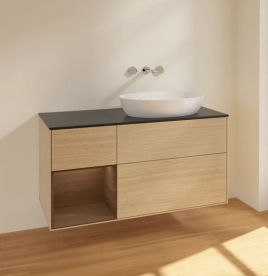 Тумба под раковину Villeroy & Boch Finion 120х50,1 см с подсветкой МДФ шпон дуба/стекло черное матовое FA42GNPC