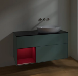 Тумба под раковину Villeroy & Boch Finion 120х50,1 см с подсветкой МДФ оливковый матовый лак/стекло черное матовое FA42HBGM