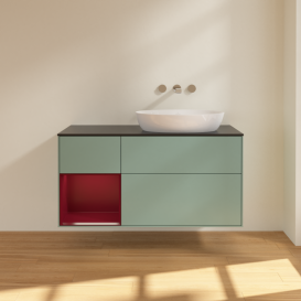 Тумба под раковину Villeroy & Boch Finion 120х50,1 см с подсветкой МДФ оливковый матовый лак/стекло черное матовое FA42HBGM