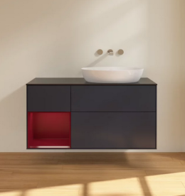 Тумба под раковину Villeroy & Boch Finion 120х50,1 см с подсветкой МДФ темно-синий матовый лак/стекло черное матовое FA42HBHG