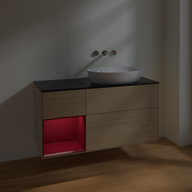 Тумба под раковину Villeroy & Boch Finion 120х50,1 см с подсветкой МДФ шпон дуба/стекло черное матовое FA42HBPC