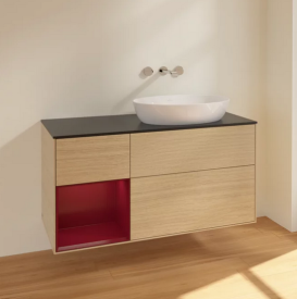 Тумба под раковину Villeroy & Boch Finion 120х50,1 см с подсветкой МДФ шпон дуба/стекло черное матовое FA42HBPC