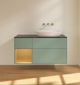 Тумба под раковину Villeroy & Boch Finion 120х50,1 см с подсветкой МДФ оливковый матовый лак/стекло черное матовое FA42HFGM