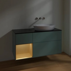 Тумба под раковину Villeroy & Boch Finion 120х50,1 см с подсветкой МДФ оливковый матовый лак/стекло черное матовое FA42HFGM