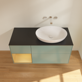 Тумба под раковину Villeroy & Boch Finion 120х50,1 см с подсветкой МДФ оливковый матовый лак/стекло черное матовое FA42HFGM