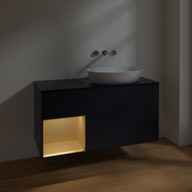 Тумба под раковину Villeroy & Boch Finion 120х50,1 см с подсветкой МДФ темно-синий матовый лак/стекло черное матовое FA42HFHG