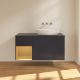 Тумба под раковину Villeroy & Boch Finion 120х50,1 см с подсветкой МДФ темно-синий матовый лак/стекло черное матовое FA42HFHG
