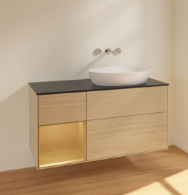 Тумба под раковину Villeroy & Boch Finion 120х50,1 см с подсветкой МДФ шпон дуба/стекло черное матовое FA42HFPC