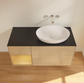 Тумба под раковину Villeroy & Boch Finion 120х50,1 см с подсветкой МДФ шпон дуба/стекло черное матовое FA42HFPC