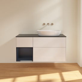 Тумба под раковину Villeroy & Boch Finion 120х50,1 см с подсветкой МДФ глянцевый белый лак/стекло черное матовое FA42HGGF