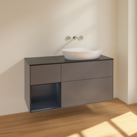 Тумба под раковину Villeroy & Boch Finion 120х50,1 см с подсветкой МДФ антрацит матовый лак/стекло черное матовое FA42HGGK