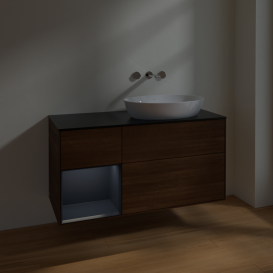 Тумба под раковину Villeroy & Boch Finion 120х50,1 см с подсветкой МДФ шпон грецкого ореха/стекло черное матовое FA42HGGN