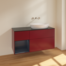 Тумба под раковину Villeroy & Boch Finion 120х50,1 см с подсветкой МДФ пион матовый лак/стекло черное матовое FA42HGHB