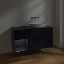 Тумба под раковину Villeroy & Boch Finion 120х50,1 см с подсветкой МДФ темно-синий матовый лак/стекло черное матовое FA42HGHG