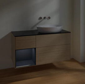 Тумба под раковину Villeroy & Boch Finion 120х50,1 см с подсветкой МДФ шпон дуба/стекло черное матовое FA42HGPC