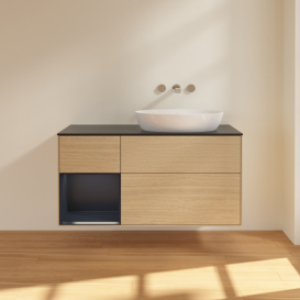 Тумба под раковину Villeroy & Boch Finion 120х50,1 см с подсветкой МДФ шпон дуба/стекло черное матовое FA42HGPC