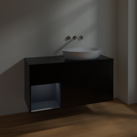 Тумба под раковину Villeroy & Boch Finion 120х50,1 см с подсветкой МДФ черный матовый лак/стекло черное матовое FA42HGPD