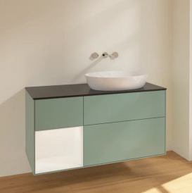 Тумба под раковину Villeroy & Boch Finion 120х50,1 см с подсветкой МДФ оливковый матовый лак/стекло черное матовое FA42MTGM