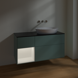 Тумба под раковину Villeroy & Boch Finion 120х50,1 см с подсветкой МДФ оливковый матовый лак/стекло черное матовое FA42MTGM