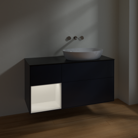 Тумба под раковину Villeroy & Boch Finion 120х50,1 см с подсветкой МДФ темно-синий матовый лак/стекло черное матовое FA42MTHG