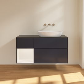 Тумба под раковину Villeroy & Boch Finion 120х50,1 см с подсветкой МДФ темно-синий матовый лак/стекло черное матовое FA42MTHG