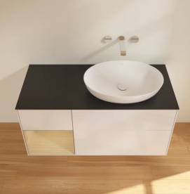 Тумба под раковину Villeroy & Boch Finion 120х50,1 см с подсветкой МДФ глянцевый белый лак/стекло черное матовое FA42PCGF