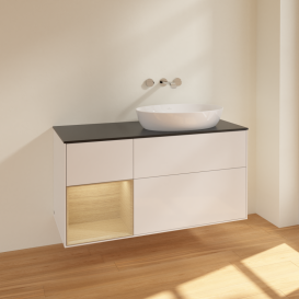 Тумба под раковину Villeroy & Boch Finion 120х50,1 см с подсветкой МДФ глянцевый белый лак/стекло черное матовое FA42PCGF