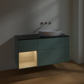 Тумба под раковину Villeroy & Boch Finion 120х50,1 см с подсветкой МДФ оливковый матовый лак/стекло черное матовое FA42PCGM