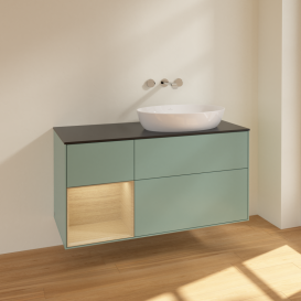 Тумба под раковину Villeroy & Boch Finion 120х50,1 см с подсветкой МДФ оливковый матовый лак/стекло черное матовое FA42PCGM