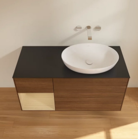 Тумба под раковину Villeroy & Boch Finion 120х50,1 см с подсветкой МДФ шпон грецкого ореха/стекло черное матовое FA42PCGN