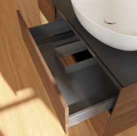 Тумба под раковину Villeroy & Boch Finion 120х50,1 см с подсветкой МДФ шпон грецкого ореха/стекло черное матовое FA42PCGN