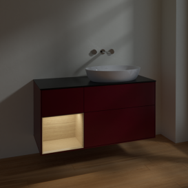 Тумба под раковину Villeroy & Boch Finion 120х50,1 см с подсветкой МДФ пион матовый лак/стекло черное матовое FA42PCHB