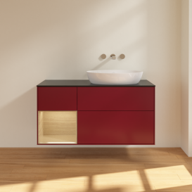 Тумба под раковину Villeroy & Boch Finion 120х50,1 см с подсветкой МДФ пион матовый лак/стекло черное матовое FA42PCHB