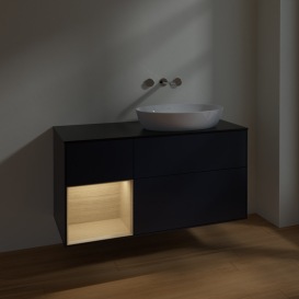 Тумба под раковину Villeroy & Boch Finion 120х50,1 см с подсветкой МДФ темно-синий матовый лак/стекло черное матовое FA42PCHG