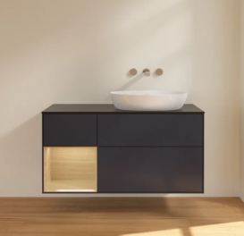 Тумба под раковину Villeroy & Boch Finion 120х50,1 см с подсветкой МДФ темно-синий матовый лак/стекло черное матовое FA42PCHG