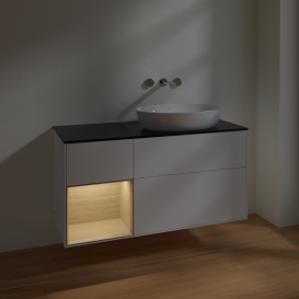 Тумба под раковину Villeroy & Boch Finion 120х50,1 см с подсветкой МДФ белый матовый лак/стекло черное матовое FA42PCMT