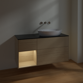Тумба под раковину Villeroy & Boch Finion 120х50,1 см с подсветкой МДФ шпон дуба/стекло черное матовое FA42PCPC
