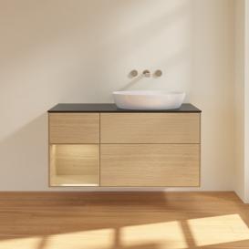 Тумба под раковину Villeroy & Boch Finion 120х50,1 см с подсветкой МДФ шпон дуба/стекло черное матовое FA42PCPC