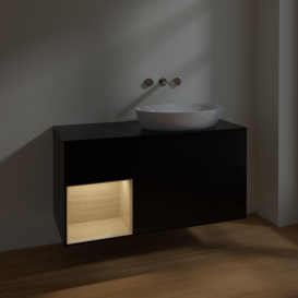 Тумба под раковину Villeroy & Boch Finion 120х50,1 см с подсветкой МДФ черный матовый лак/стекло черное матовое FA42PCPD