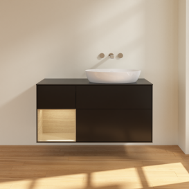 Тумба под раковину Villeroy & Boch Finion 120х50,1 см с подсветкой МДФ черный матовый лак/стекло черное матовое FA42PCPD