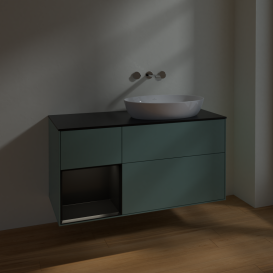 Тумба под раковину Villeroy & Boch Finion 120х50,1 см с подсветкой МДФ оливковый матовый лак/стекло черное матовое FA42PDGM