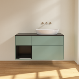 Тумба под раковину Villeroy & Boch Finion 120х50,1 см с подсветкой МДФ оливковый матовый лак/стекло черное матовое FA42PDGM