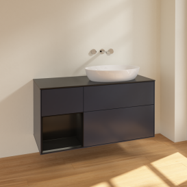 Тумба под раковину Villeroy & Boch Finion 120х50,1 см с подсветкой МДФ темно-синий матовый лак/стекло черное матовое FA42PDHG