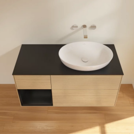 Тумба под раковину Villeroy & Boch Finion 120х50,1 см с подсветкой МДФ шпон дуба/стекло черное матовое FA42PDPC