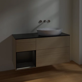 Тумба под раковину Villeroy & Boch Finion 120х50,1 см с подсветкой МДФ шпон дуба/стекло черное матовое FA42PDPC