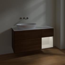 Тумба под раковину Villeroy & Boch Finion 120х50,1 см с подсветкой МДФ шпон грецкого ореха/стекло белое матовое FA51GFGN