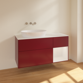 Тумба под раковину Villeroy & Boch Finion 120х50,1 см с подсветкой МДФ пион матовый лак/стекло белое матовое FA51GFHB