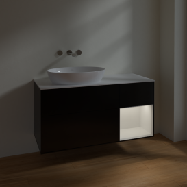 Тумба под раковину Villeroy & Boch Finion 120х50,1 см с подсветкой МДФ черный матовый лак/стекло белое матовое FA51GFPD