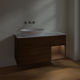 Тумба под раковину Villeroy & Boch Finion 120х50,1 см с подсветкой МДФ шпон грецкого ореха/стекло белое матовое FA51GNGN