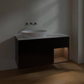 Тумба под раковину Villeroy & Boch Finion 120х50,1 см с подсветкой МДФ черный матовый лак/стекло белое матовое FA51GNPD